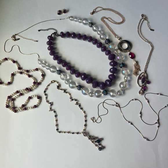 Vintage Gold & Purple color scheme Jewelry Lot- necklaces & earrings - Picture 1 of 16